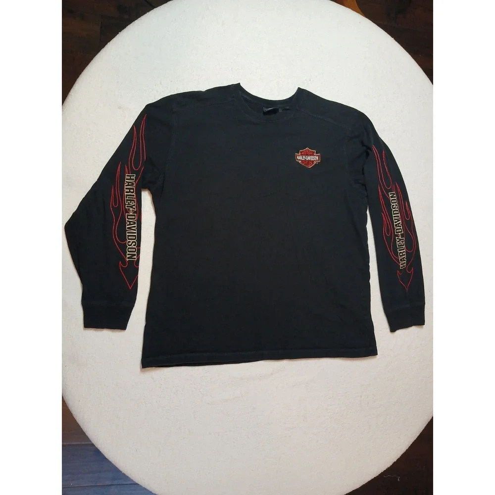 Vintage Y2K‎ Harley-Davidson Embroidered Patch Long Sleeve Shirt Men's 2XL Biker
